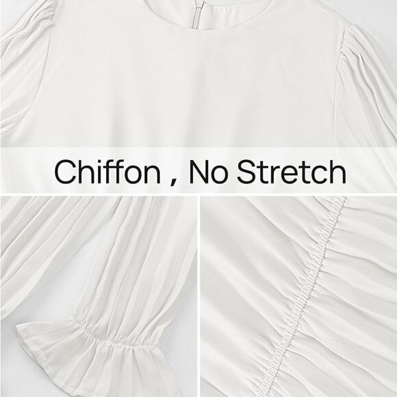 ZESICA Fall Long Sleeve Chiffon Casual Crew Neck Pleated A Line Flowy Midi Dress - Picture 2 of 12